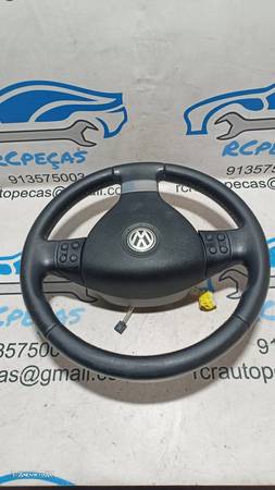 VOLANTE GUIADOR COMPLETO VW VOLKSWAGEN GOLF V 5 MK5 1K0419091AE 1K0419091 GOLF PLUS EOS PELE AIRBAG COMANDOS MULTIFUNÇÕES CONTROLO - 3