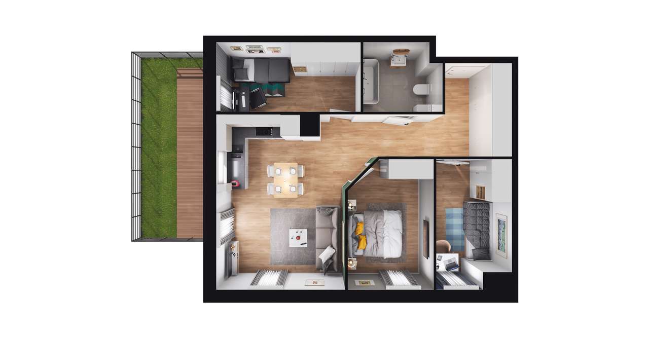 4-pokojowe mieszkanie 61m2 + ogródek - Pełny obrazek: 2/8