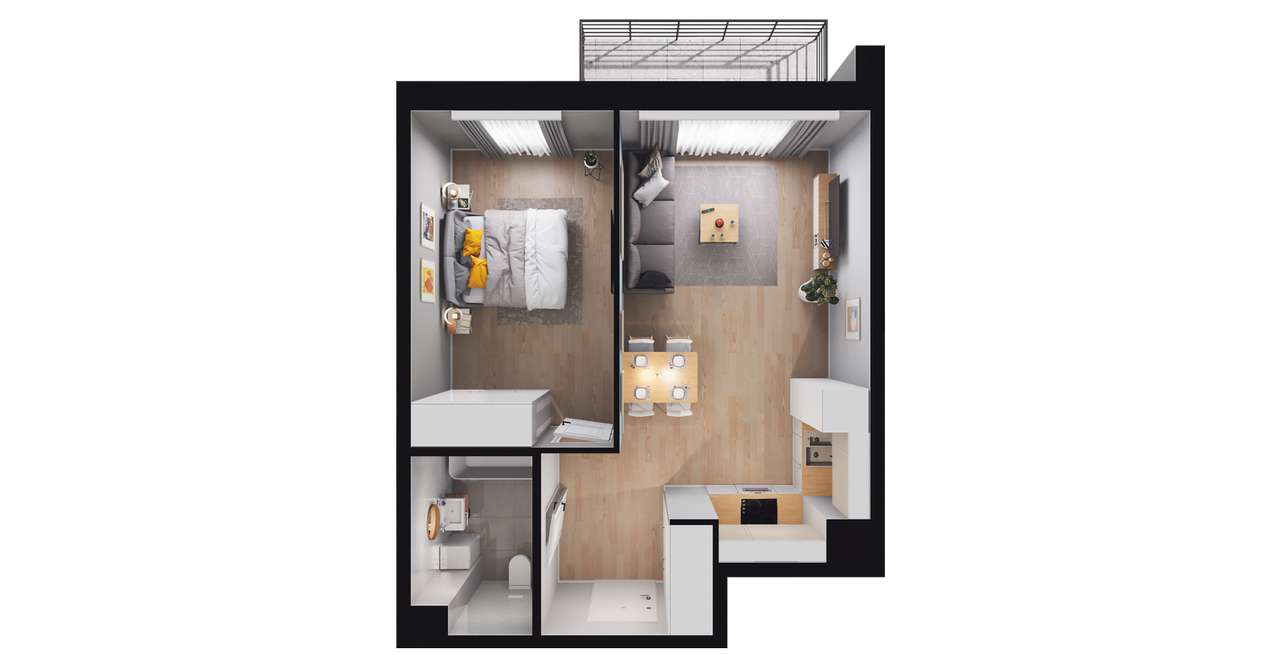 2-pokojowe mieszkanie 42m2 + balkon Bezpośrednio - Pełny obrazek: 2/8