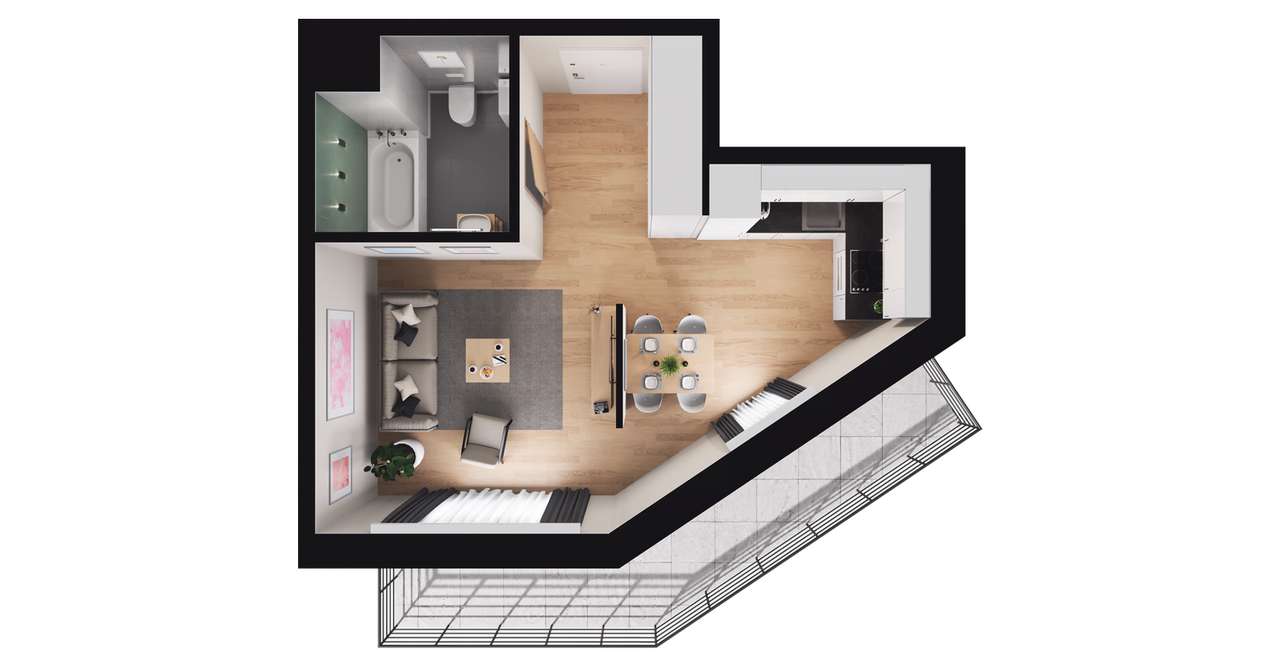 1-pokojowe mieszkanie 31m2 + balkon - Pełny obrazek: 2/8