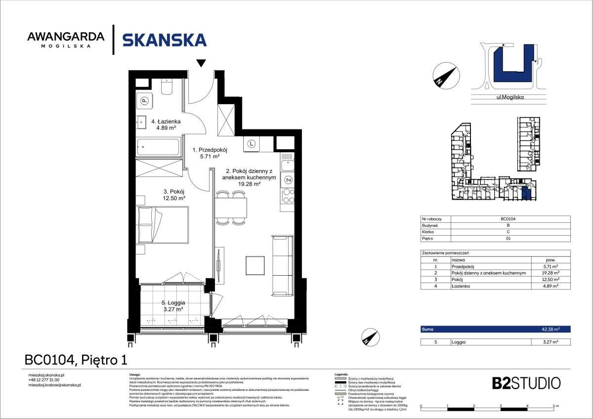 2-pokojowe mieszkanie 42m2 + loggia - Pełny obrazek: 2/9