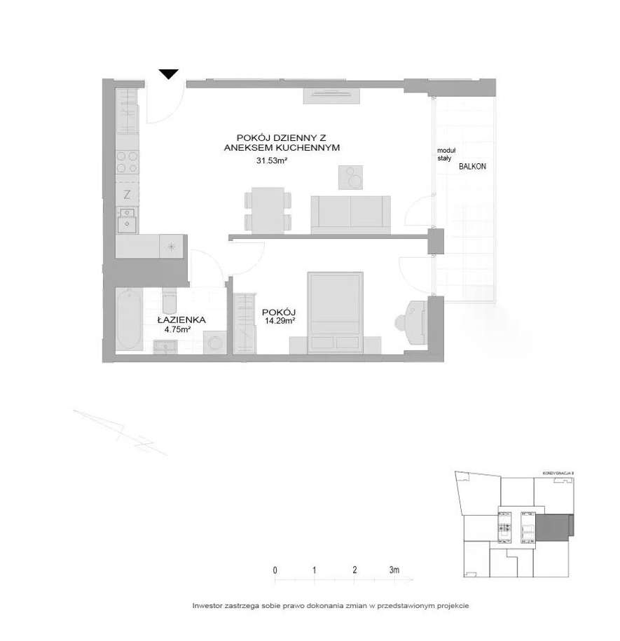 51 m2 Gdańsk Morena - 1 piętro - 2 pokoje - eksp. południowo wschodnia - Pełny obrazek: 5/6