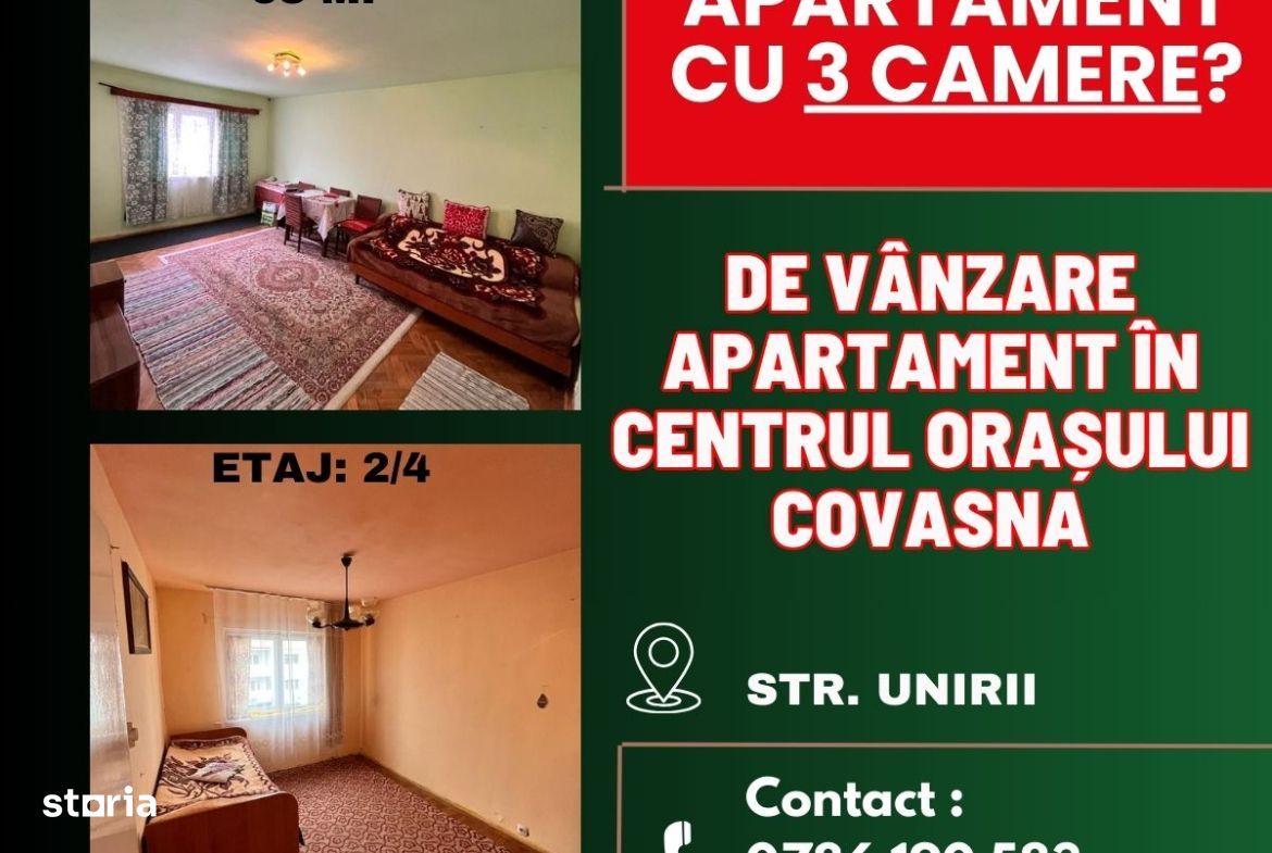 De vânzare apartament cu 3 camere în orașul Covasna!