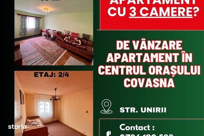 De vânzare apartament cu 3 camere în orașul Covasna!