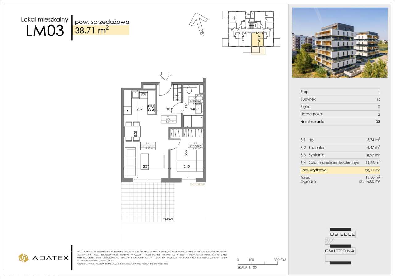 Osiedle Gwiezdna | mieszkanie 2 pokoje | OGRÓDEK | C3 - Pełny obrazek: 2/10