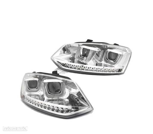 FARÓIS DAYLIGHT PARA VOLKSWAGEN VW POLO 6R 09-14 U-TYPE LED CHROME - 1