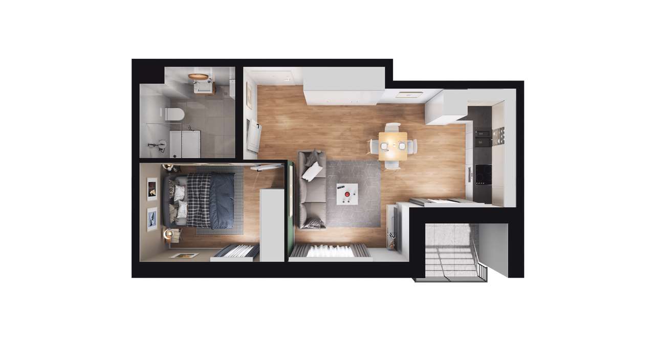 2-pokojowe mieszkanie 37m2 + taras Bez Prowizji - Pełny obrazek: 2/8