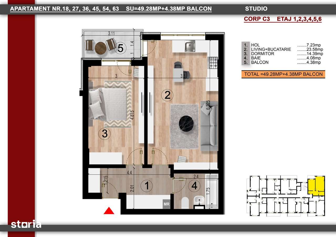 Apartament, 54 m²,  - Imagine principală: 5/5