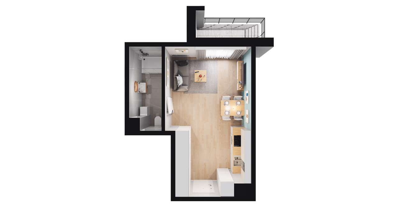 1-pokojowe mieszkanie 27m2 + balkon - Pełny obrazek: 2/5