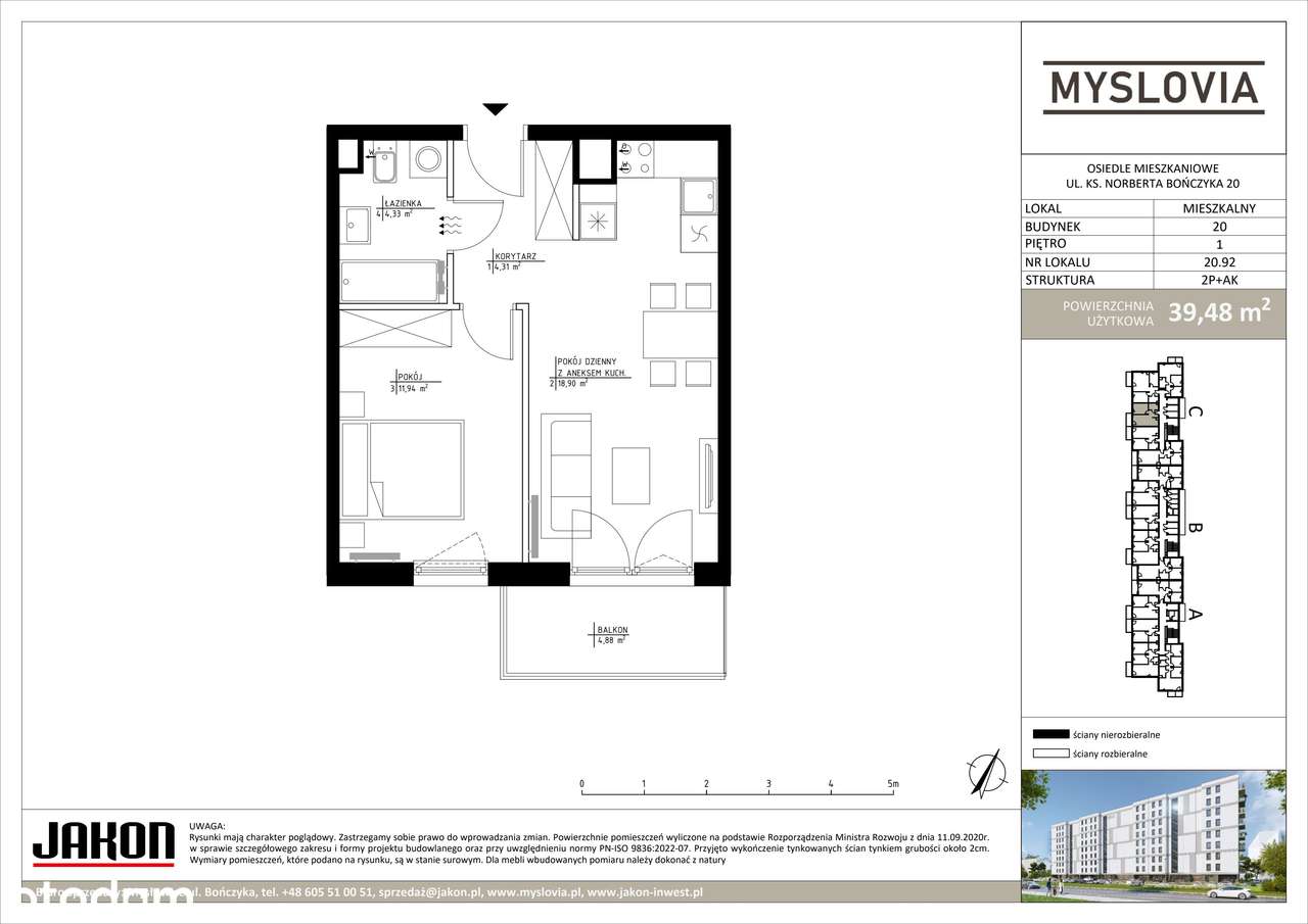 2-pokojowe mieszkanie 39m2 + balkon Bez Prowizji - Pełny obrazek: 2/8