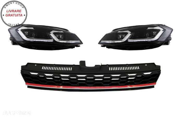 Grila Centrala cu Faruri LED Semnal Dinamic VW Golf 7.5 VII Facelift (2017+) GTI L- livrare gratuita - 1