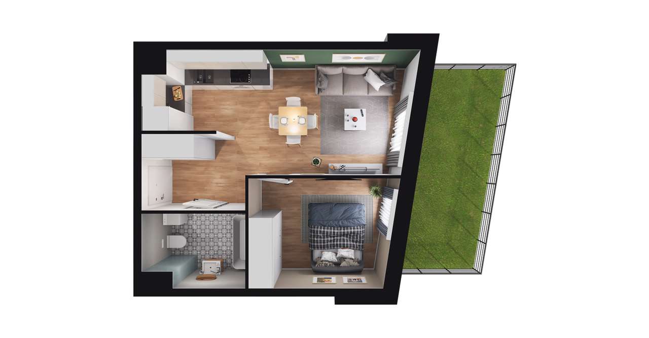 2-pokojowe mieszkanie 34m2 + taras Bez Prowizji - Pełny obrazek: 3/7