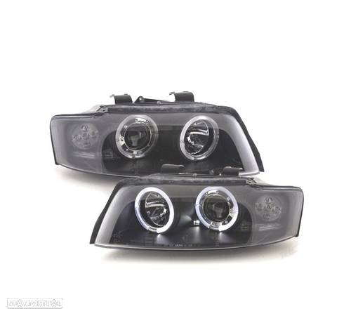 FARÓIS ANGEL EYES PARA AUDI A4 B6,00-04. FUNDO PRETO - 1