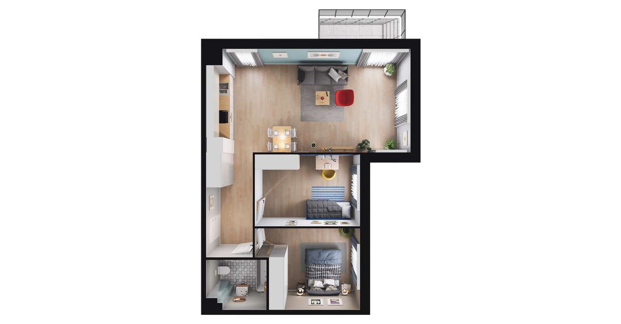 3-pokojowe mieszkanie 68m2 + balkon - Pełny obrazek: 3/7