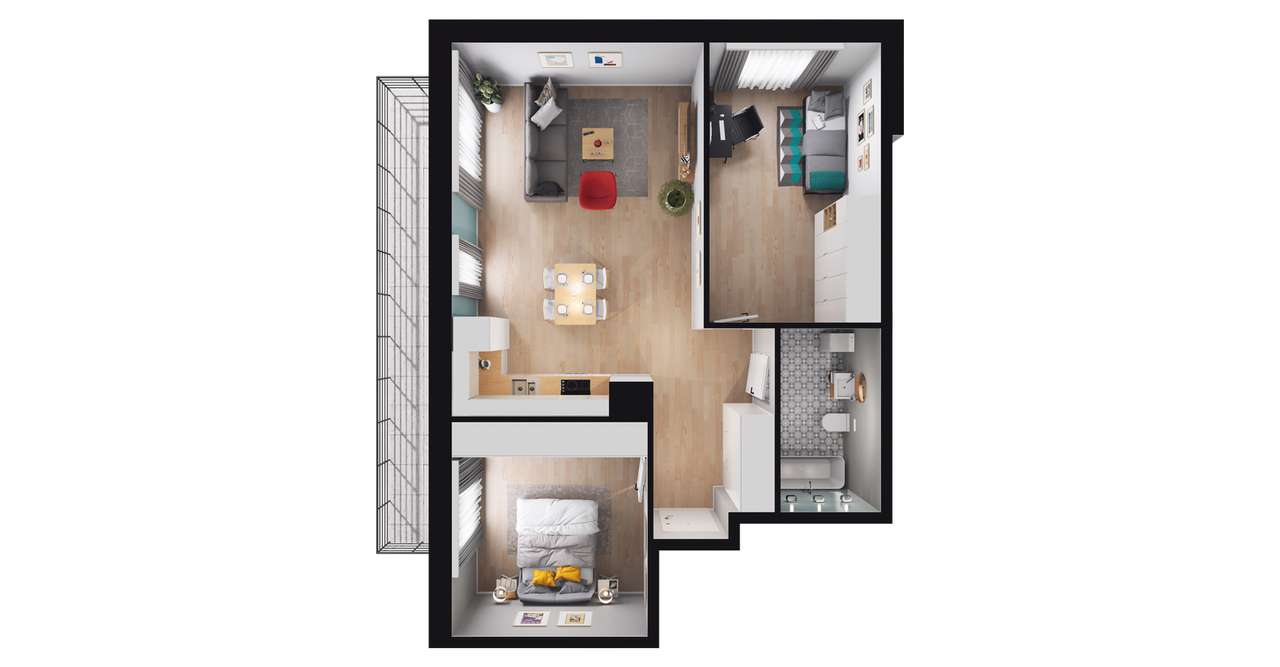 3-pokojowe mieszkanie 65m2 + balkon - Pełny obrazek: 2/8