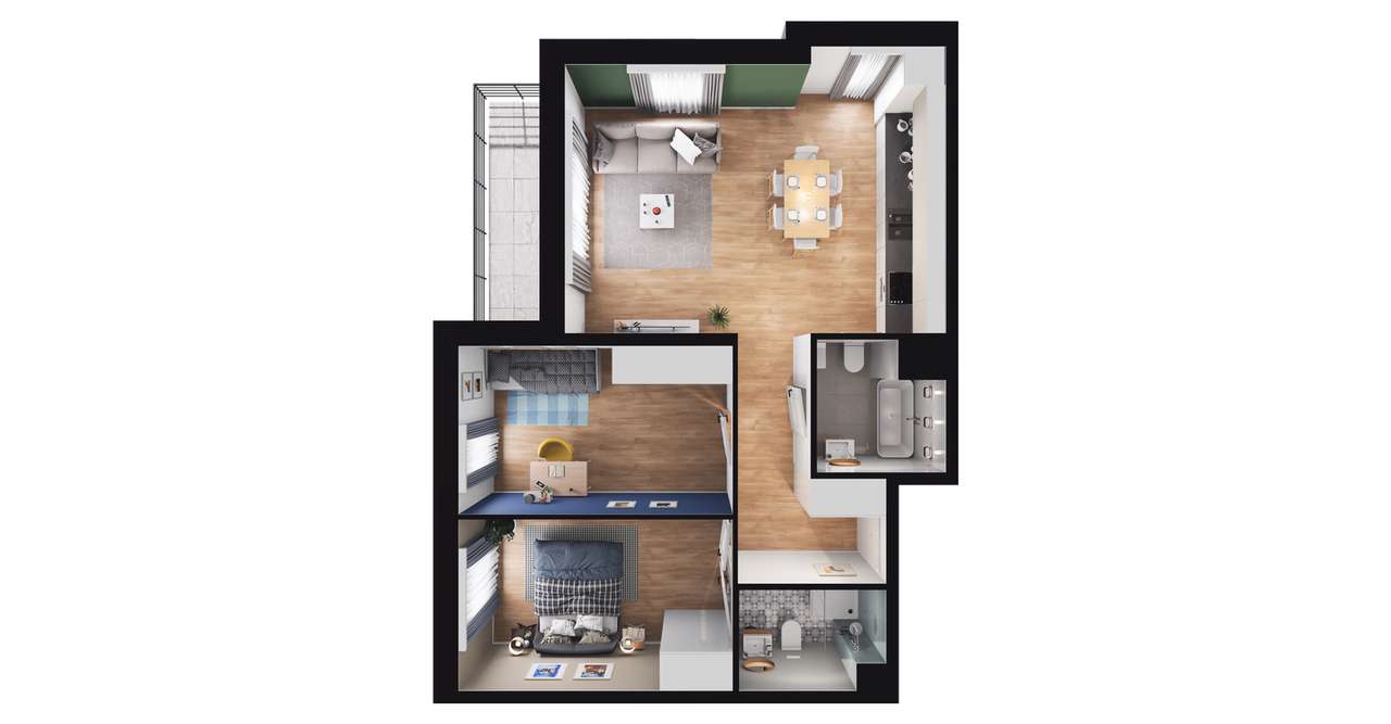 3-pokojowe mieszkanie 68m2 + balkon - Pełny obrazek: 2/8