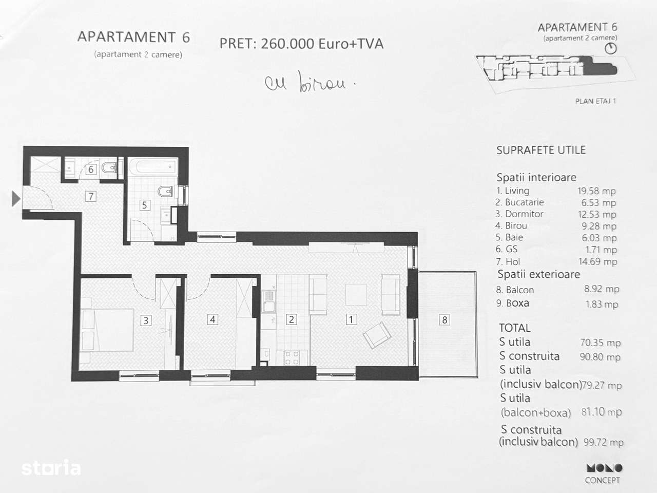 APARTAMENT 2 CAMERE + 9 MP BIROU | ZONA EMINESCU | DACIA - Imagine principală: 3/3