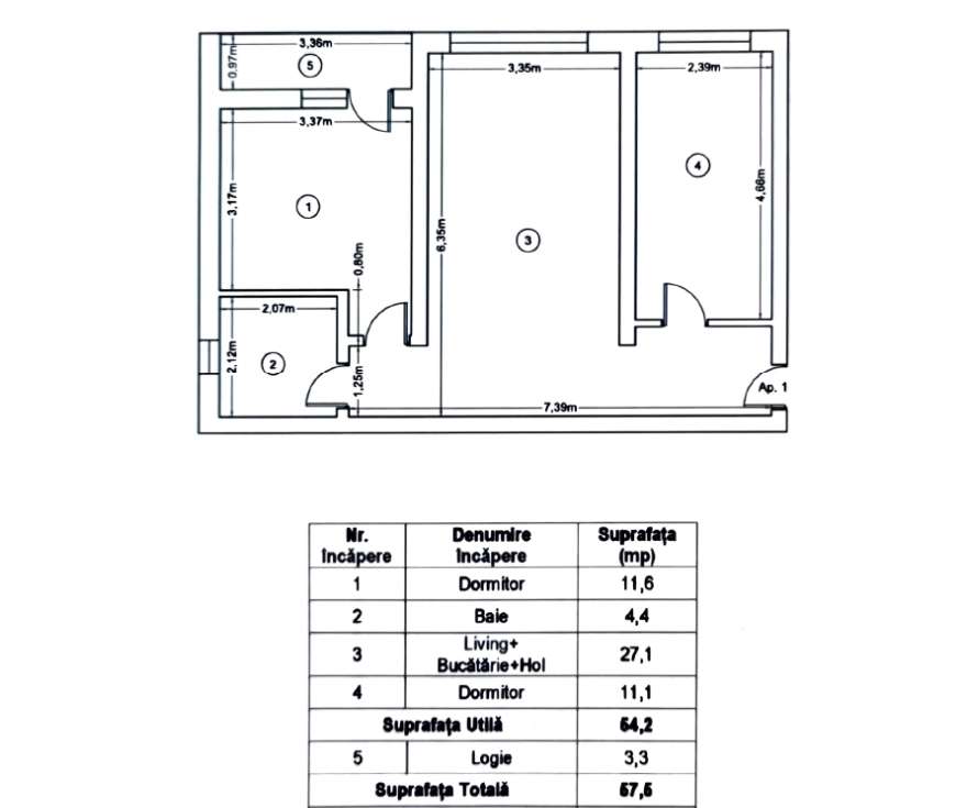 Apartament 3 camere | 58 mp | balcon | Ipotesti langa Carrefour-9