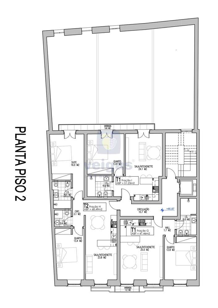 Apartamento T2 com varanda e duas frentes no empreendimento ANJOS 49-23