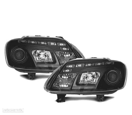 FARÓIS COM LUZ DIURNA LED PARA VOLKSWAGEN VW TOURAN 03-06 FUNDO PRETO - 1