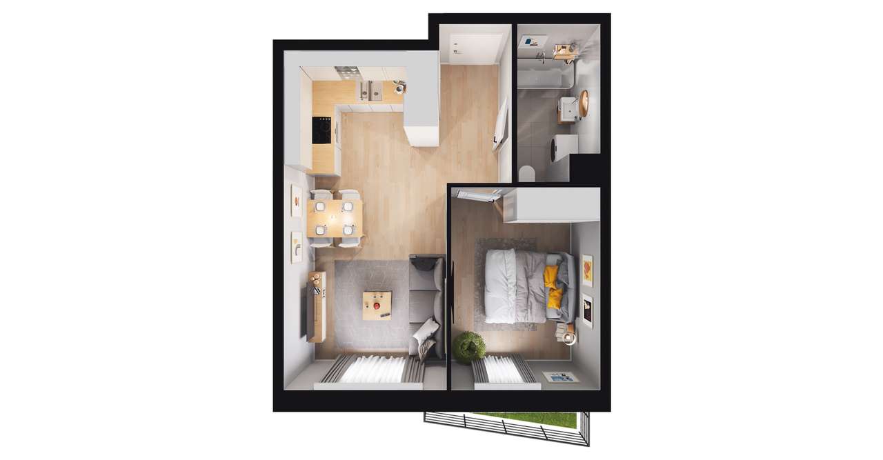 2-pokojowe mieszkanie 36m2 + ogródek Bezpośrednio - Pełny obrazek: 2/8