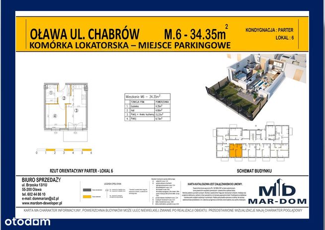 Oława mieszkanie z ogródkiem-parter-34,35m2CHABRÓW