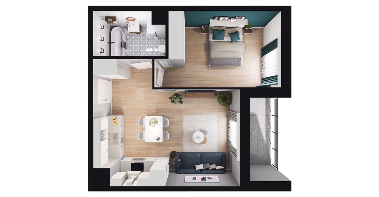 2-pokojowe mieszkanie 40m2 + balkon Bezpośrednio - Pełny obrazek: 2/8