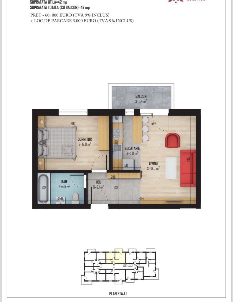 Apartament 2 camere de tip studio, Strada Diamantului