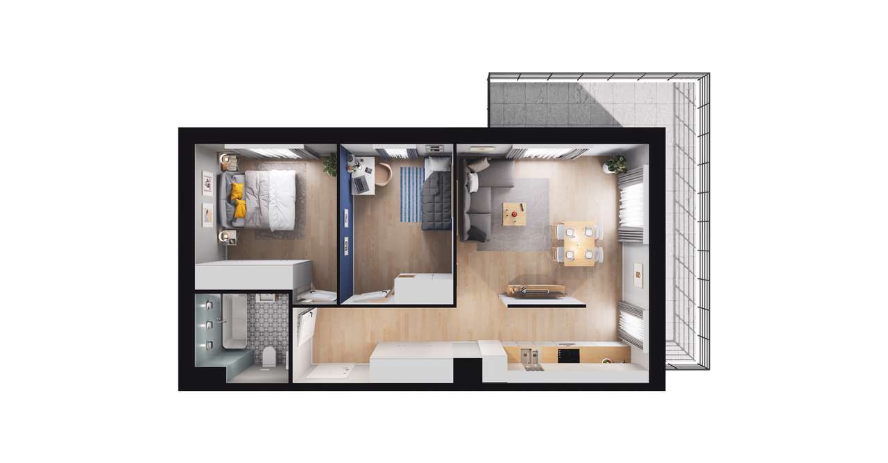 3-pokojowe mieszkanie 59m2 + balkon Bezpośrednio - Pełny obrazek: 2/8