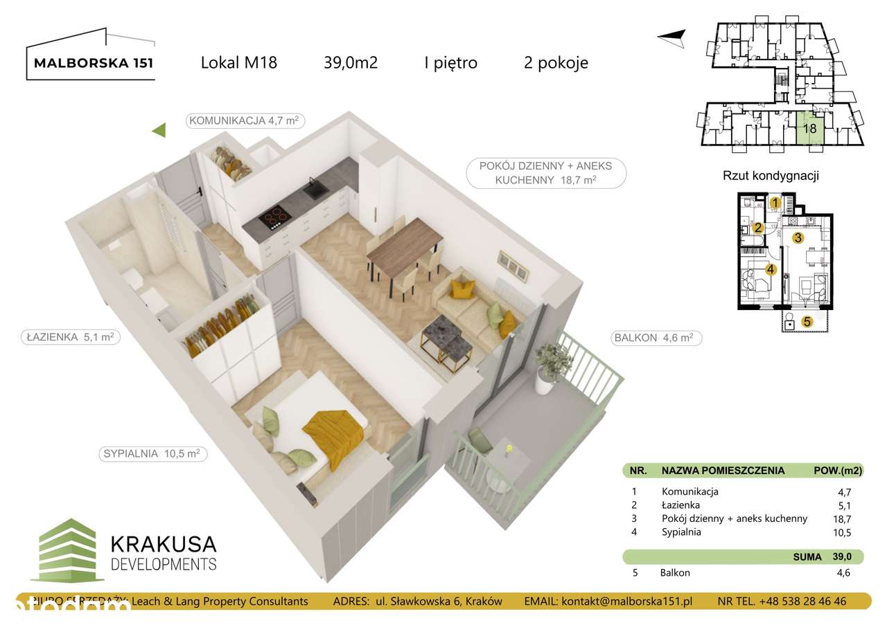 2-pokojowe mieszkanie 39m2 + balkon - Pełny obrazek: 2/7