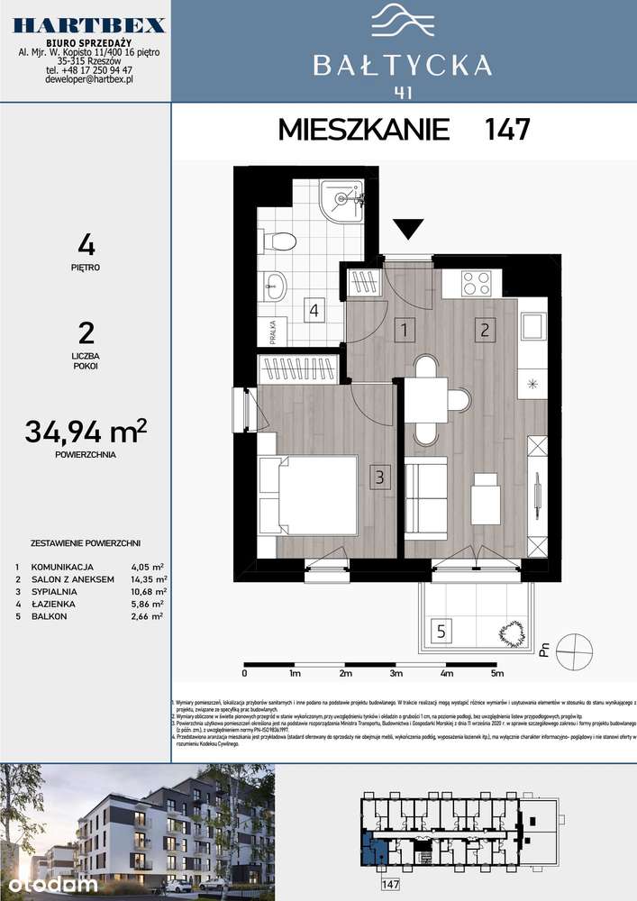 2-pokojowe mieszkanie 34m2 + balkon Bezpośrednio - Pełny obrazek: 2/7