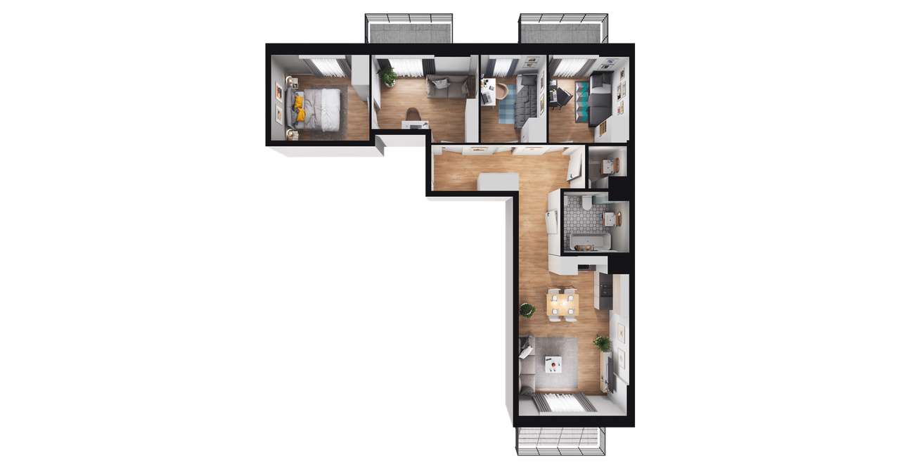 5-pokojowe mieszkanie 69m2 + 3 balkony - Pełny obrazek: 2/8