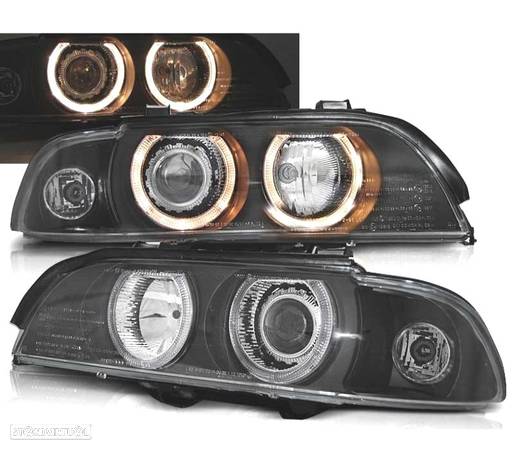 FARÓIS PARA BMW E39 95-03 ANGEL EYES H7 H7 PRETO - 1