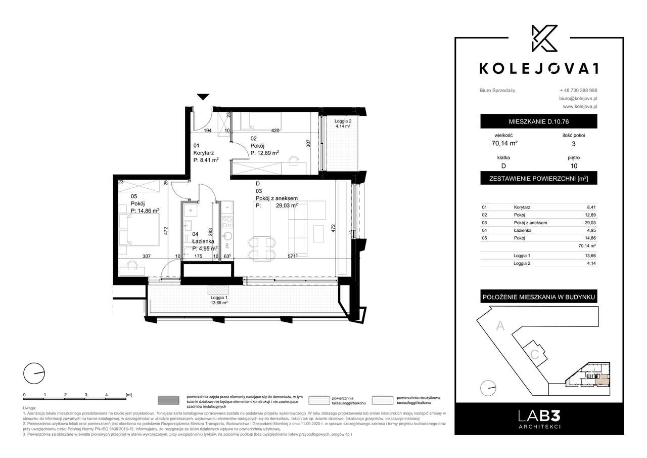 Kolejova 1 | mieszkanie 3-pok. | D.10.76 - Pełny obrazek: 2/7