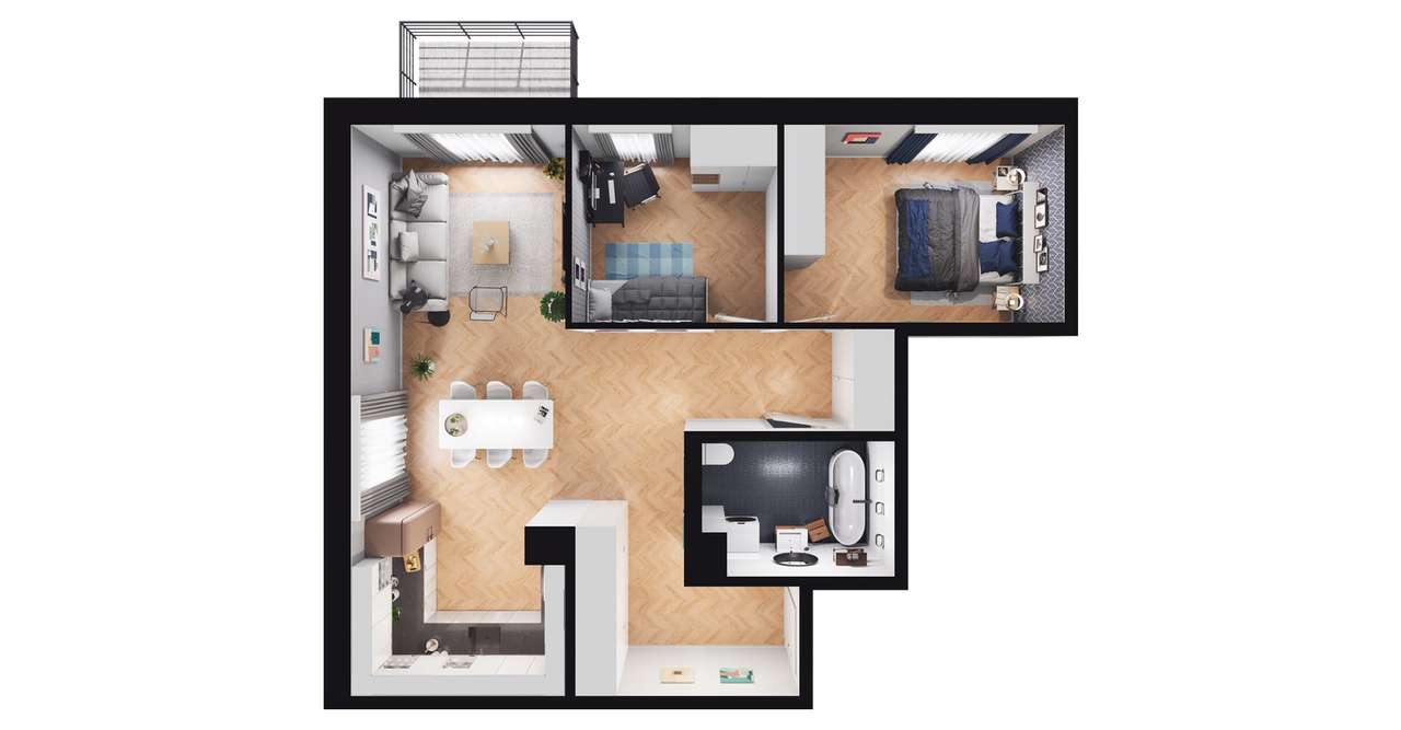 3-pokojowe mieszkanie 68m2 + balkon Bezpośrednio - Pełny obrazek: 2/8