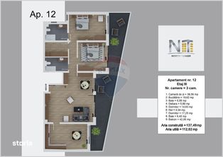 Apartament nou, de vânzare, cu terasa mare, North Tower, Ultracentral