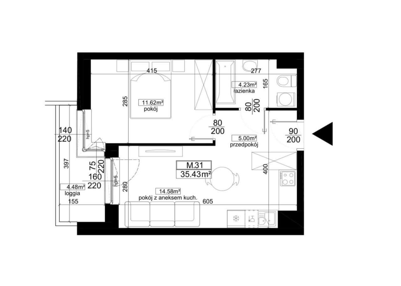 2-pokojowe mieszkanie 35m2 + loggia Bezpośrednio - Pełny obrazek: 2/5