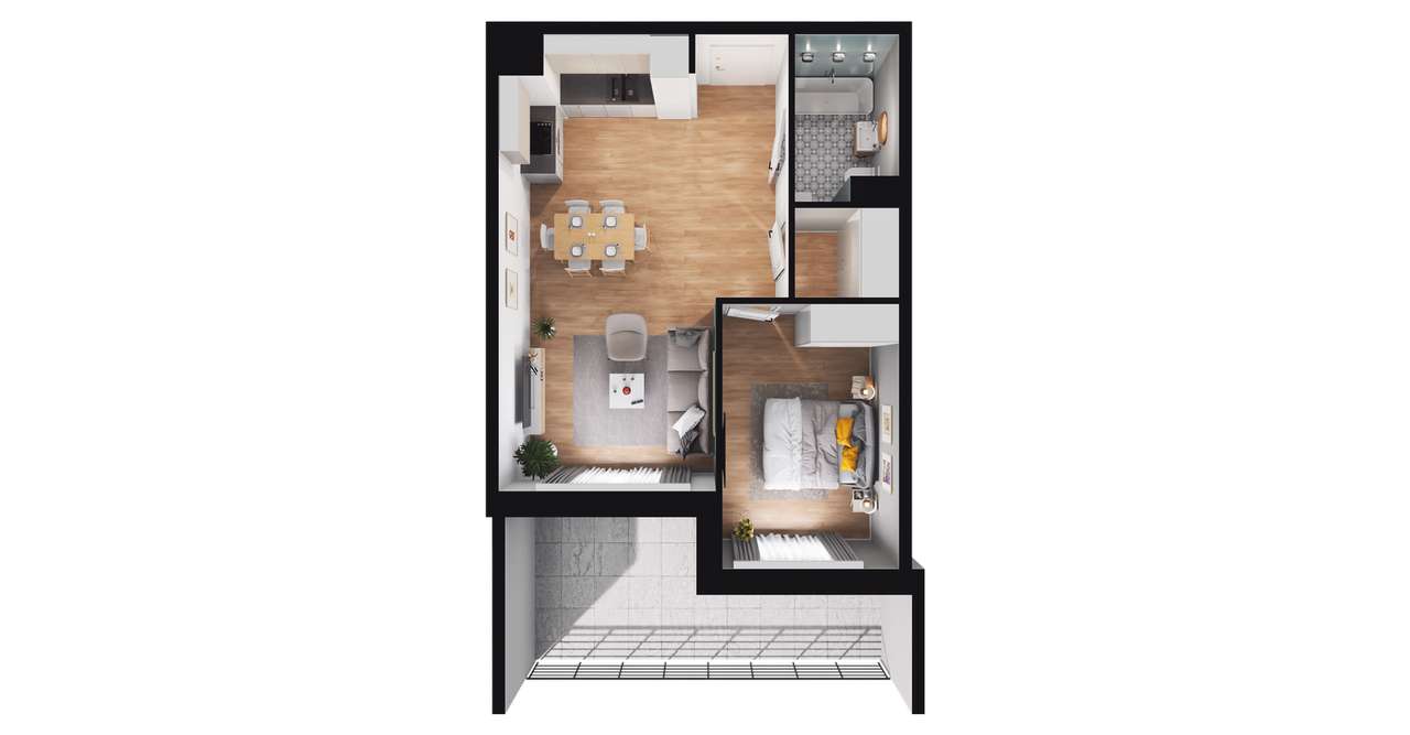 2-pokojowe mieszkanie 46m2 + balkon - Pełny obrazek: 2/8