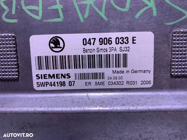 Calculator Motor / ECU Skoda Fabia 1 1.4MPI 2001 - 2007 Cod Piesa : 047906033E / 5WP44198 - 3