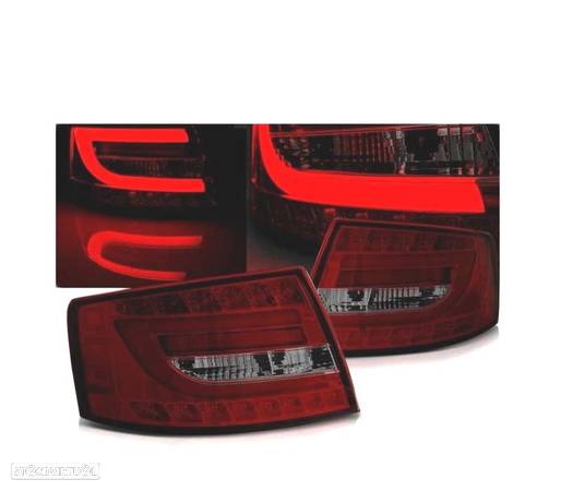 FAROLINS TRASEIROS LED PARA AUDI A6 C6 SEDAN 04-08 RED SMOKED VERMELHO FUMADO - 1