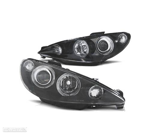 FARÓIS OPTICAS PARA PEUGEOT 206 98-09 ANGEL EYES FUNDO PRETO - 1