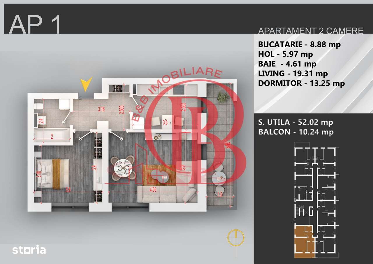 Apartament 2 camera Bloc Boutique Parcul Teilor