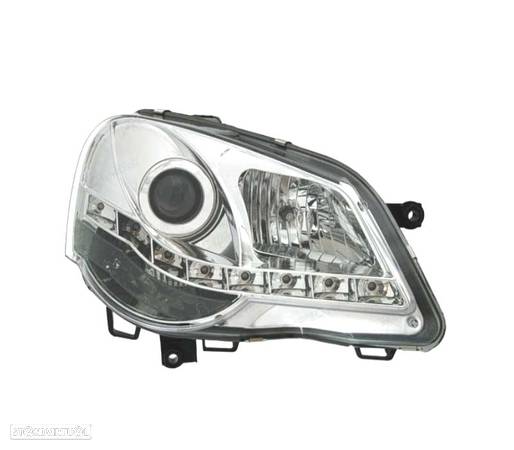 FARÓIS FRONTAIS COM LUZ DIURNA LED PARA VOLKSWAGEN VW POLO 9N3,05-09FUNDO CROMADO - 3