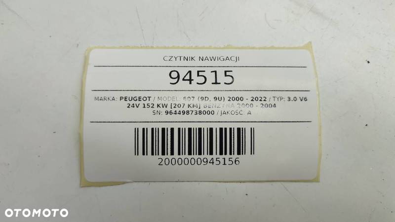 CZYTNIK NAWIGACJI PEUGEOT 607 2001 964498738000 - 7