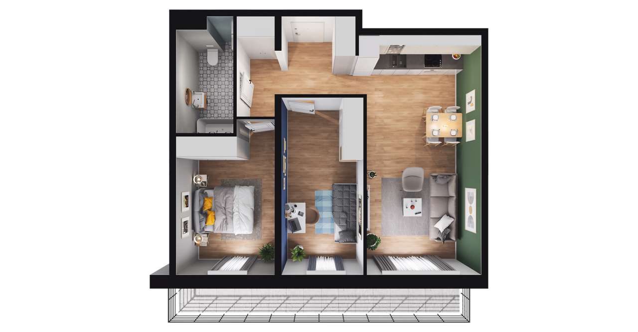 3-pokojowe mieszkanie 59m2 + loggia - Pełny obrazek: 2/8