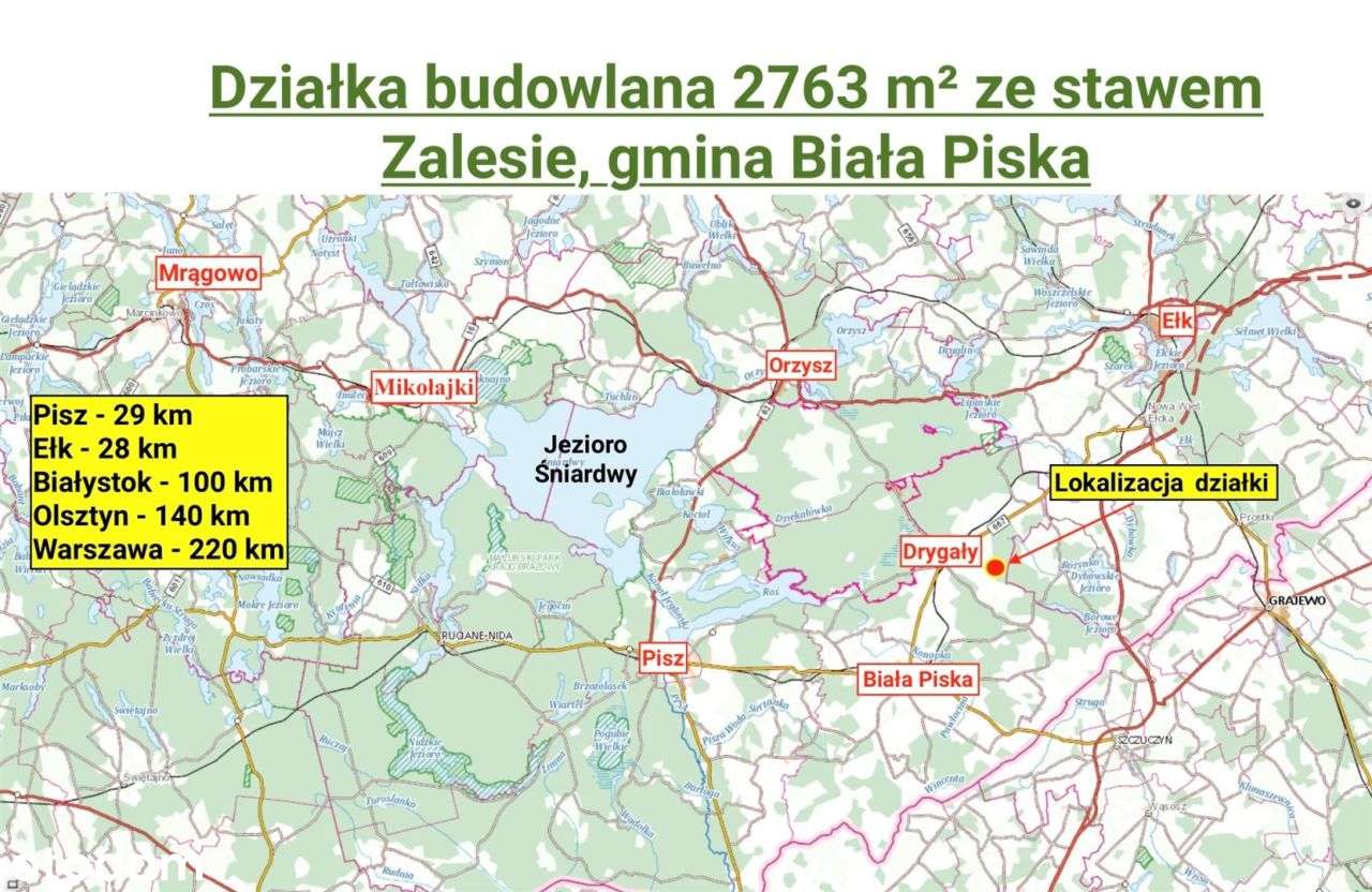 Budowlana 2763 m² ze stawem, Zalesie, Biała Piska-5