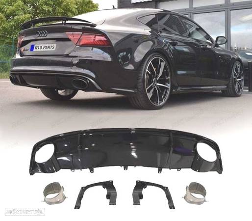 DIFUSOR PARA AUDI A7 16-18 LOOK RS7 + PONTEIRAS DE ESCAPE PRETO BRILHANTE - 1