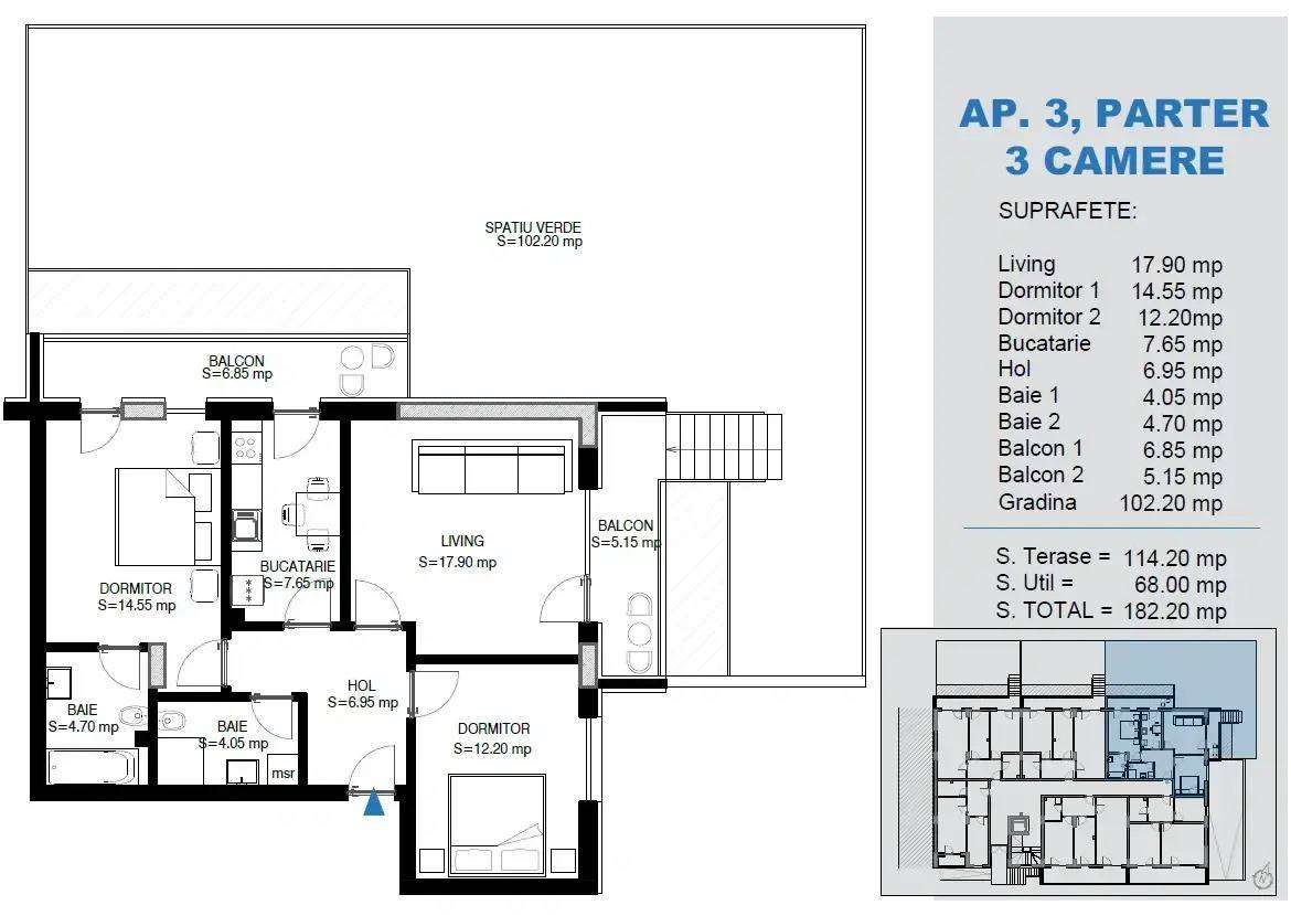 Apartament 3 camere + gradina de 102 mp, 12 min metrou Nicolae Teclu - Imagine principală: 2/5