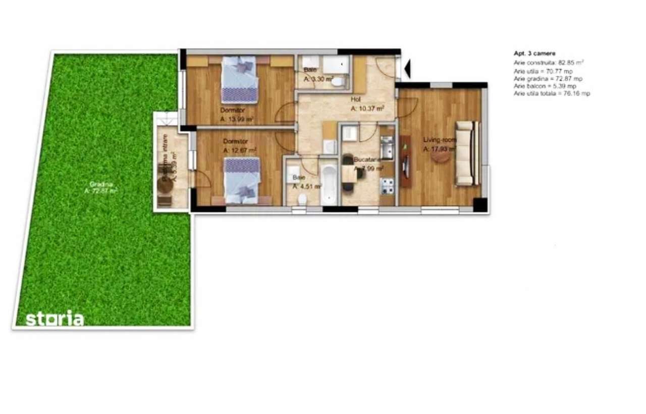 3 camere Fundeni - Dobroesti, 2 gr. sanit., gradina 73mp,bloc 2025!-0