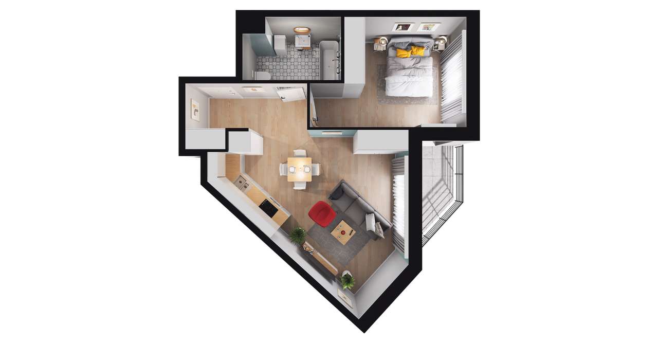 2-pokojowe mieszkanie 49m2 + loggia - Pełny obrazek: 2/8